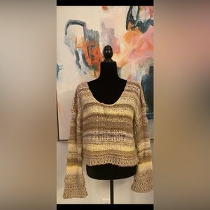 NWT Free People oversize cropped knitted pullover. Cream/ Pink/Beige/ Brown.